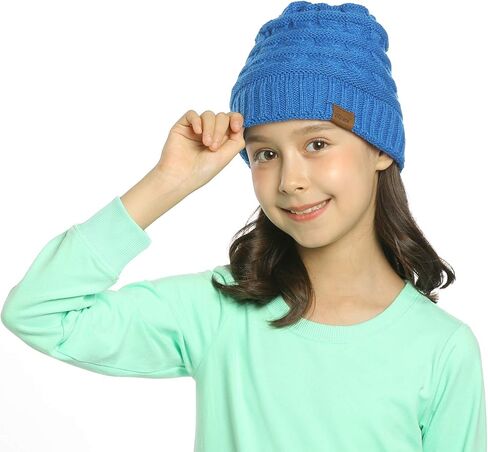 ViGrace Kids Winter Knit Hat Warm Fleece Lined Hats Children Cable Baby Beanie Skull Cap for Girls Boys in Saudi Arabia