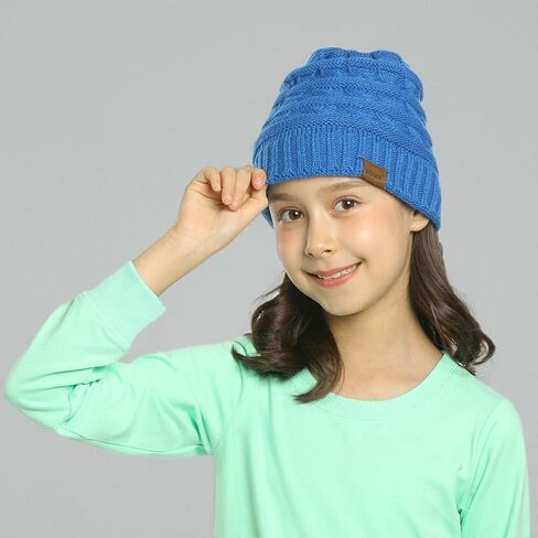 ViGrace Kids Winter Knit Hat Warm Fleece Lined Hats Children Cable Baby Beanie Skull Cap for Girls Boys in Saudi Arabia