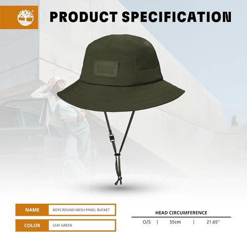 Timberland Mesh Panel Kids Boys Bucket Hat, One Size, Adjustable Chin Cord, Wide Brim Sun Hat for Outdoor Adventures in Saudi Arabia
