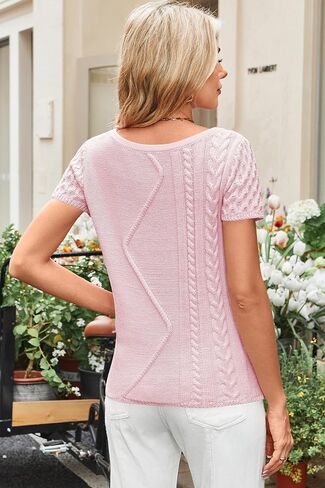 Cakulo Womens Cable Knit Off The Shoulder Sweaters Tops Short Sleeve Crew Neck Pullover Sweater 2025 in Saudi Arabia