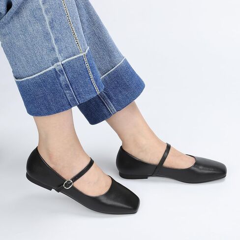 Women‘s Mary Jane Shoes, Ballet Flats for Women, Square Toe Shoes for Women | Comfortable Dressy Adjustable Buckle Strap for Work Office business Casual, Memory Foam PU Sole Slip Resistant Wedding Party in Kuwait