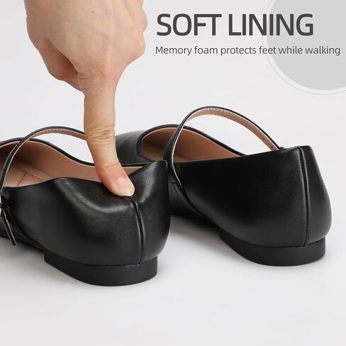 Women‘s Mary Jane Shoes, Ballet Flats for Women, Square Toe Shoes for Women | Comfortable Dressy Adjustable Buckle Strap for Work Office business Casual, Memory Foam PU Sole Slip Resistant Wedding Party in Kuwait