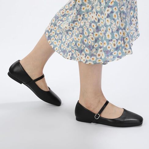 Women‘s Mary Jane Shoes, Ballet Flats for Women, Square Toe Shoes for Women | Comfortable Dressy Adjustable Buckle Strap for Work Office business Casual, Memory Foam PU Sole Slip Resistant Wedding Party in Kuwait