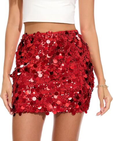 KASBAH Sequin Skirt for Women Sparkly Mini Skirt Stretchy Bodycon Christmas Night Out Party Glitter Skirts in Saudi Arabia