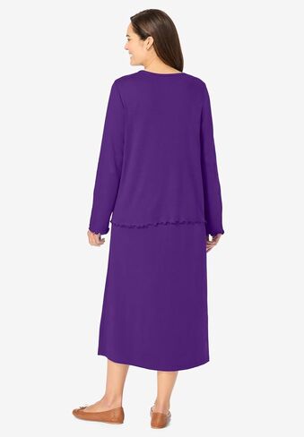 Woman Within Women's Plus Size Lettuce Trim Knit Jacket Dress in Kuwait