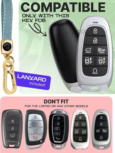 Lucrum Compatible with Hyundai IONIQ 6 Key Fob Cover & Leather Keychain, 7 Buttons TPU Keyfob Case for Santa Fe, Grandeur, KONA, Elantra (2022-2025) - White and Gold in Saudi Arabia