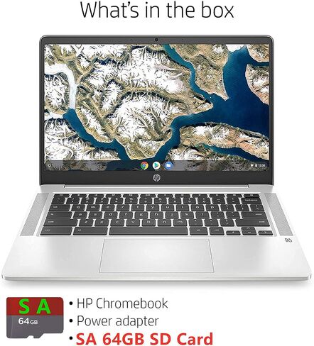 HP Chromebook 14-inch HD Laptop, Intel Celeron N4000, 4 GB RAM, 32 GB eMMC, Chrome (14a-na0010nr, Mineral Silver) (Renewed) in Saudi Arabia