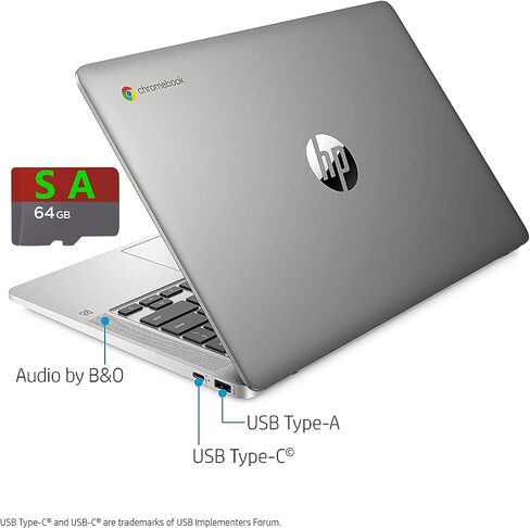 HP Chromebook 14-inch HD Laptop, Intel Celeron N4000, 4 GB RAM, 32 GB eMMC, Chrome (14a-na0010nr, Mineral Silver) (Renewed) in Saudi Arabia