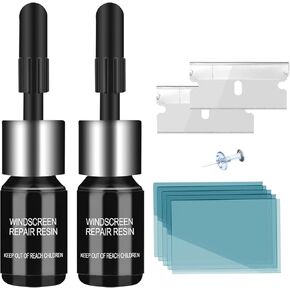 Windshield Repair Kit, 2 Pack Car Windshield Crack Repair Kit, Rock Chip Repair Kit Windshield for Chips, Cracks, Bulls-Eye & Star-Shape Cack
