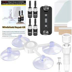 Windshield Repair Kit, Rock Chip Repair Kit Windshield with Suction Cup Curing Light and Pressure Injector, 4 Bottles of Glass Repair Liquid for Cracks, Repair Scratches, Cracks, etc