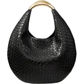 QWINEE Women's Woven Handbag Elegant Clutch Purse Metal Top Handle Cresent Evening Bag Retro PU Leather Clutch Purse in Saudi Arabia