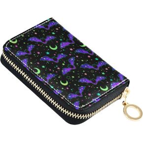 MNSRUU RIFD Blocking Wallet Goth Skull Moth Wallet Credit Cards Holder Slim Leather Credit Card Holder Case with Zipper,Small Wallet for Women Men