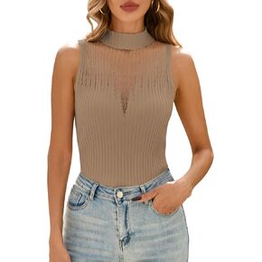 Cakulo Womens Summer Sleeveless Ribbed Tank Tops Sweater Vest 2025 Mock Neck Basic Sheer Knit Top Fitted Shirts