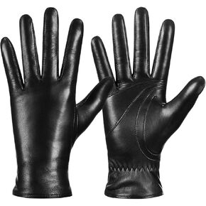 Winter Sheepskin Leather Gloves for Women, Fashion Driving Touchscreen Handwear with Thermal Cashmere Lining
