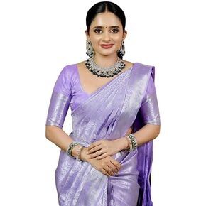 Women's Kanjivaram Soft Silk Saree With Unstitched Blouse Piece For Wedding