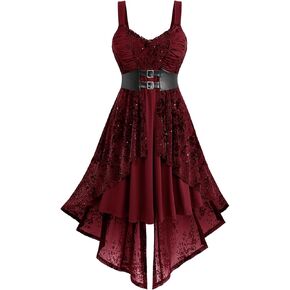 Rosegal Women Plus Size Sleeveless Glitter Floral Flocking Layered High Low A Line Midi Goth Dress