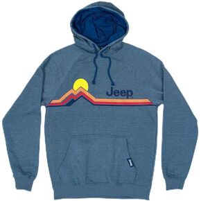 Jeep Mountain Stripe Raglan Hoodie, Heather Royal | 8 Oz Heavyweight Fabric, 60% / 40% Polycotton Blend