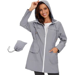 American Trends Rain Jacket Women Waterproof with Hood Windbreaker Jacket Travel Rain Coat Packable Lightweight Long Raincoat
