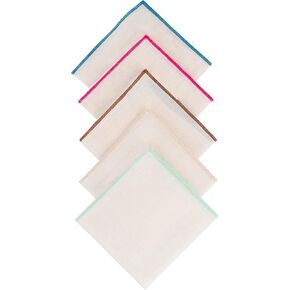 Men's Linen Pocket Square Solid White with Embroidered Edge Premium Cotton Pocket Squares (cream, azure blue, light green, brown, pink)