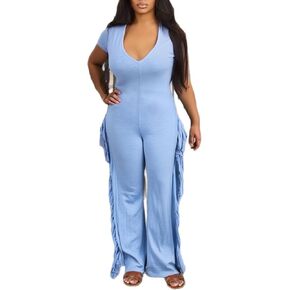 YOOTIKO Womens Sexy Bodycon Jumpsuit Fringe Pants Casual Workout Clubwear V Neck One Piece Romper