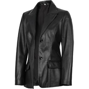 Blingsoul Leather Blazer Jacket Women - Double Breasted Leather Coats for Women