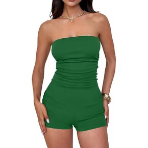 XXTAXN Women's Sexy Strapless Tube Ruched Waist Vacation Party Bodycon Rompers