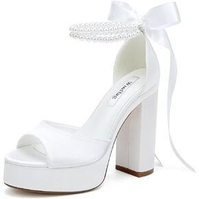 High Heel Platform Bridal Shoes Pearl Heels Wedding Shoes for Bride Platform Heeled Wedding Sandals
