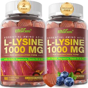 L-Lysine Gummies 1000mg for Adults - Made in USA - Chewable Lysine Supplement w/Vitamins C, D3K2 & Magnesium - for Immune & Lip Health, Collagen Synthesis & Calcium Absorption, Sugar Free 120 Cts
