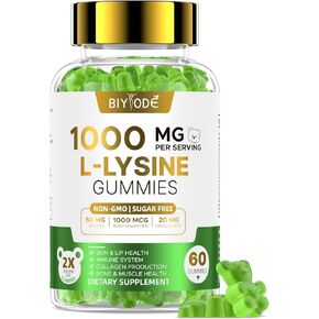 L Lysine 1000mg Gummies: L Lysine Supplement for Skin Health with Collagen Support Sugar Free Non GMO Natural Watermelon Flavor Pectin Based Chewable 60 Gummies 30 Day Supply