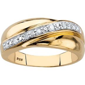 PalmBeach Men's Yellow Gold-plated Sterling Silver Round Genuine Diamond Diagonal Wedding Band Ring (1/8 cttw, I Color, I3 Clarity) Sizes 8-16