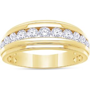 Anniversary Wedding Band For Men Round Sparkling White Cubic Zirconia Half Eternity Rings in 18K Gold Plated Jewelry Gift for Him