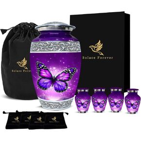 Small Urns for Human Ashes Keepsake Set - Butterfly Urns for Ashes for Women with Bags - Mini Memorial Cremation Urn - Honor Your Loved One with Keepsake Urn for Female (Sky Blue, Set of 4)