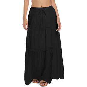 2025 Summer Long Maxi Skirt for Women Casual Elastic Waist A-Line Floral Boho Beach Long Skirts
