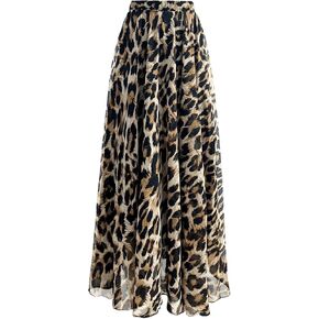 Verdusa Women's Leopard Print Skirt Y2k Goth High Waist Ruffled Pleated Flowy Long Skirts