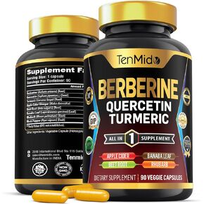 Berberine Supplement for Men and Women, 8in1 Formula with Quercetin, Turmeric, Apple Cider Vinegar, Beet Root & More - Digestive, Immune Support - Rich in Nutrient - 90 Capsules