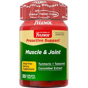Tylenol Proactive Support* Muscle & Joint Supplements, Tamarind + Turmeric Supplement + Cucumber Extract to Improve Joint Comfort & Flexibility*, Acetaminophen Free, 30 ct