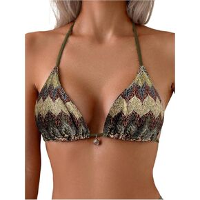SOLY HUX Women's Bikini Top Allover Printed Halter Triangle Swimsuit Tops Bathing Suit