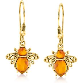 Ross-Simons Amber Bumblebee Drop Earrings in 18kt Gold Over Sterling
