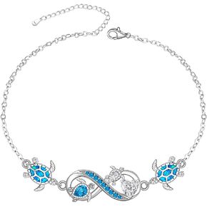 Turtle Ankle Bracelet for Women Blue Opal Sea Turtle Anklet Sterling Silver Infinity Wave Ocean Beach Summer Foot Bracelet Jewelry Mothers Day Gifts