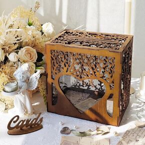 OurWarm Wedding Card Box with Acrylic Window, Wooden Gift Card Box for Wedding Decorations for Reception, Rustic Brown Wood Money Keepsake Boxes for Wedding Decor Baby Shower Birthday Graduation Party