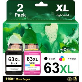 خرطوشة حبر معاد تصنيعها myCartridge 63XL لخرطوشة حبر HP 63XL 63 (1 أسود، 1 لون) تستخدم مع خراطيش حبر HP Envy 4520 4512 OfficeJet 4655 5255 3830 63XL