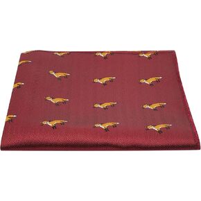 Burgundy Red Herringbone Embroidered Fox Pocket Square, Handkerchief