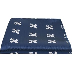 Navy Blue Herringbone Embroidered Fleur De Lys Pocket Square, Handkerchief