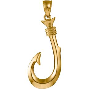 Aloha Jewelry Company 14K Solid Yellow Gold Hawaiian Fish Hook Pendant Charm, For Father Son Mom Daughter Girlfriend, Nickel Free Hypoallergenic for Sensitive Skin, Gift Box Included