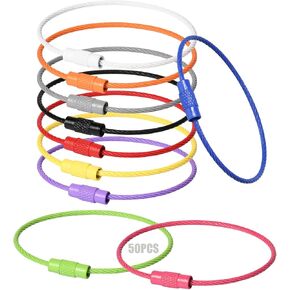 50pcs Stainless Steel Wire Keychain Cable,5.9 Inches 1.5mm Colored Coated Cable Key Ring,Key Chain Loop for Multipleuse