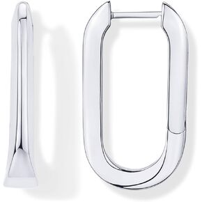 PAVOI 14K Gold Plated Sterling Silver Posts Geometric Hoop Earrings for Women | Trendy Geo Long Oval U-Shaped Link Triangle Huggie Hoops Earring