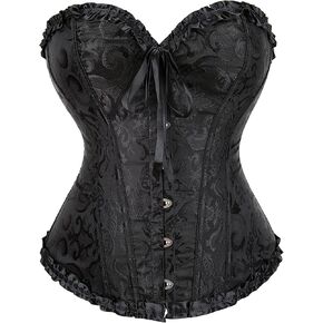 Women's Sexy Jacquard Corset-Bustier - Vintage Floral With Buckle Lace-Up-Boned Overbust Corsets Top