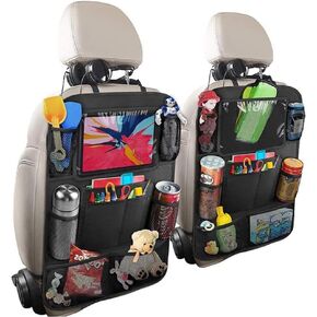 Car Backseat Organizer with 10" Tablet Holder, 2 Pack Seat Back Kick Protector for Kids Travel Essentials - Universal Fit for Cars, SUVs, and Trucks - Durable 600D Oxford Fabric