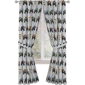 Jay Franco Window Curtains for Kids Bedroom 4-Piece Drape Set with 2 Tiebacks, Grey - Monster Jam, 42" W x 84" L (Pack of 2)