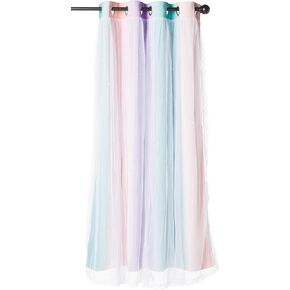 NICETOWN Star Curtain Blackout for Girls Bedroom Kids Room Decor Blackout Drapes with Sheer Nursery Rainbow Curtains Striped Layered, 1 Pair, 52W x 63L, Pink Purple
